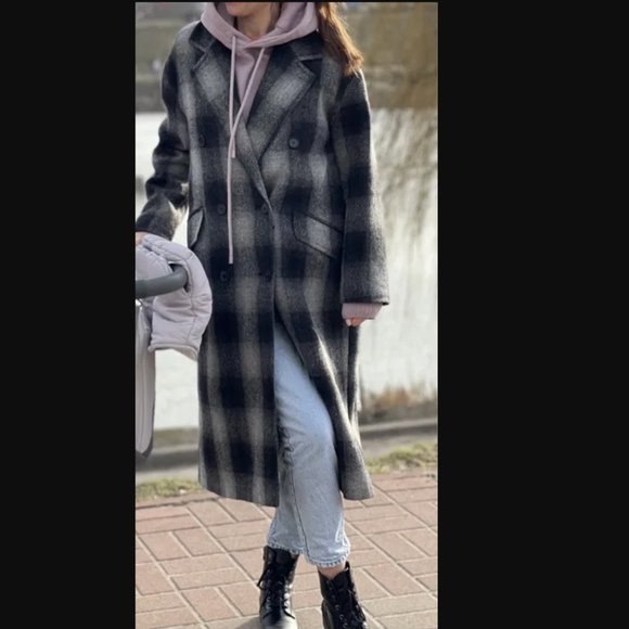 ZARA Women New PLAID CHECK DOUBLE BREASTED MANTECO 100% WOOL COAT Gray ALL SIZES - Picture 6 of 16